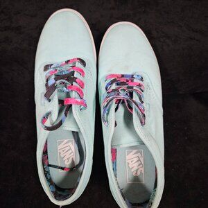 VANs Womens size 9.5 Aqua w/ floral laces and liner
